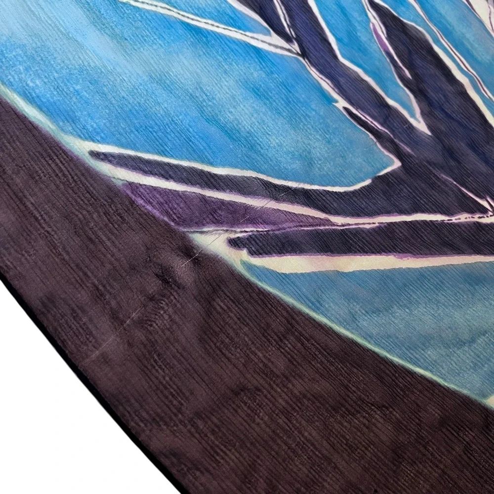 Worth New York Silk Scarf Large Leaf Print 72x21 Colorblock Blue‎ Purple